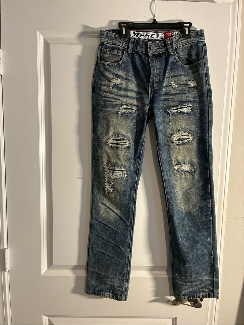 NEST Fragrances Men's Distressed Slim Straight Jeans - Blue